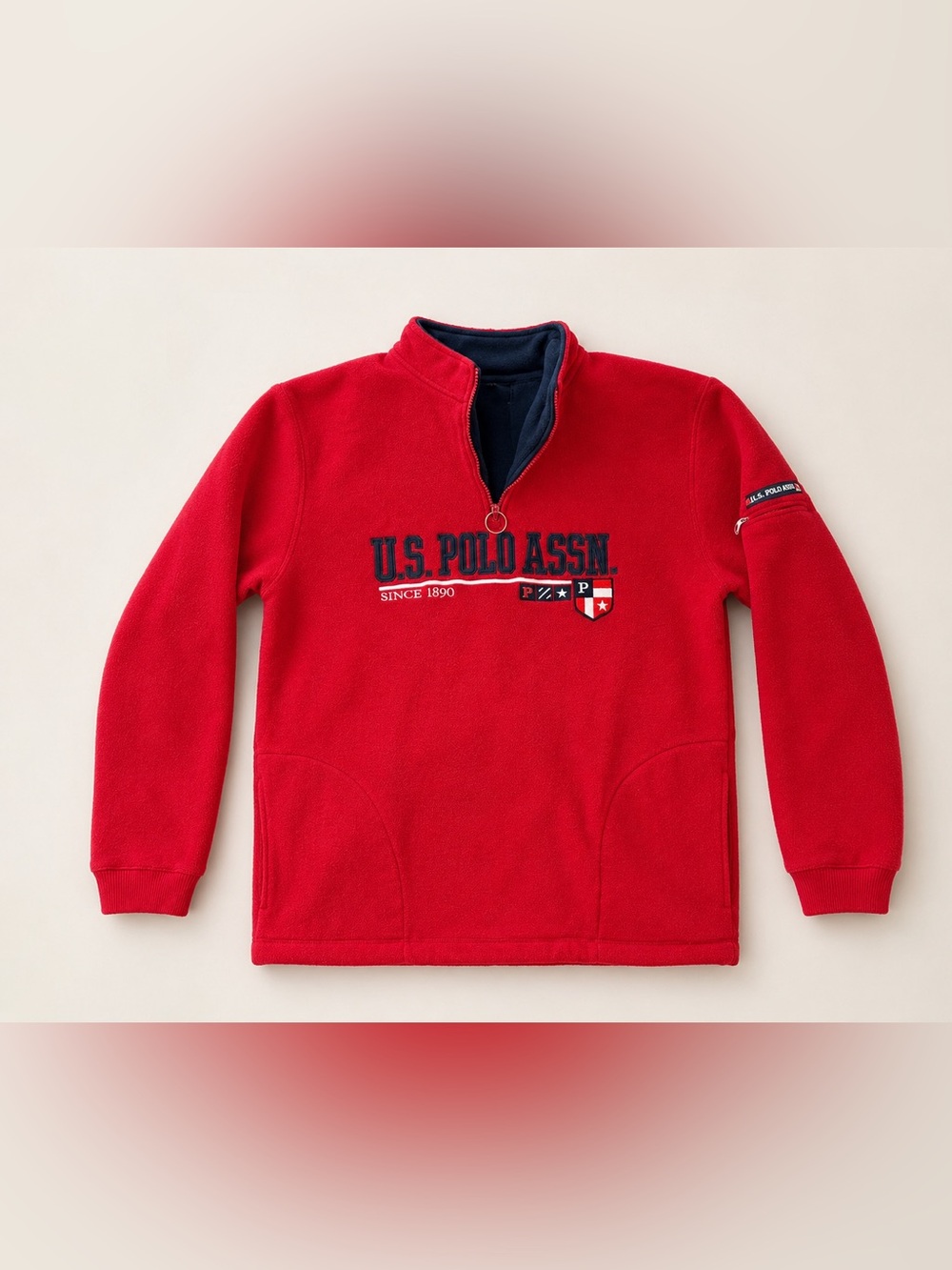 Vintage U.S. Polo Assn. Red Quarter-Zip Pullover with Navy Trim